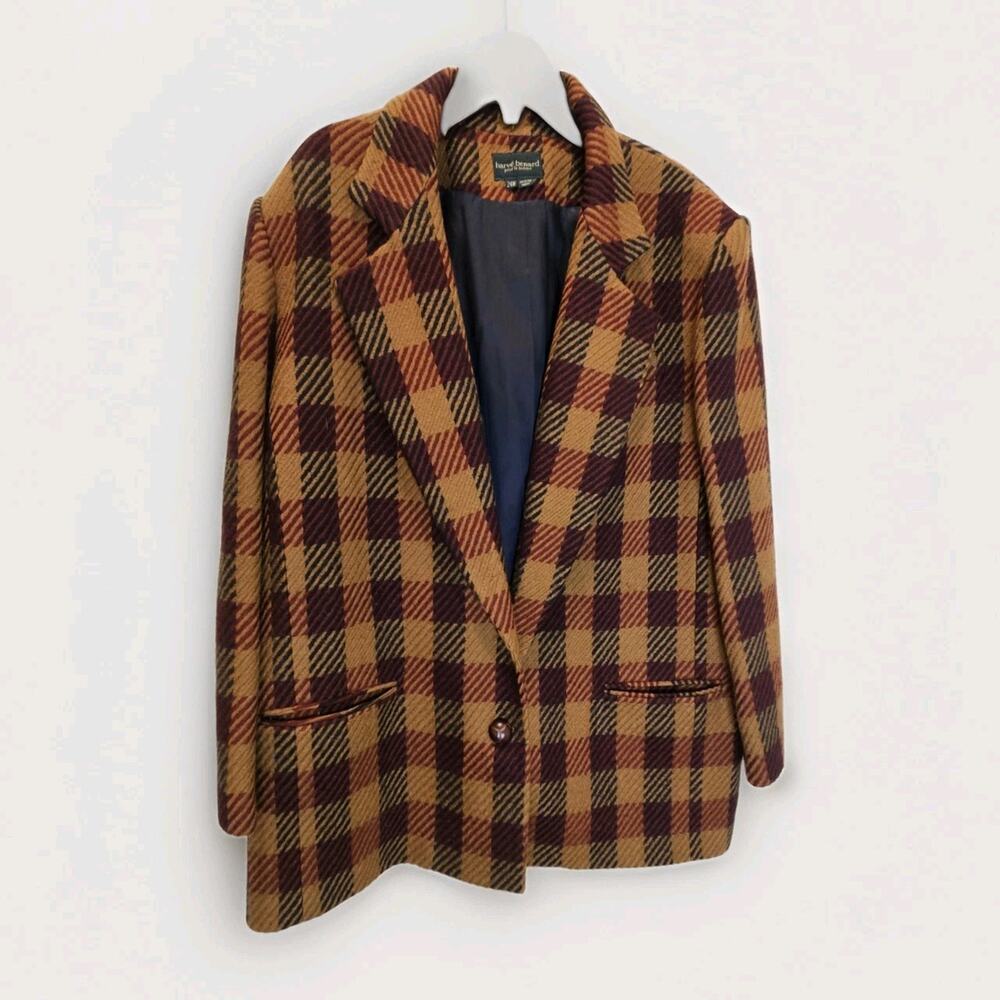 Vtg Harve Benard Equestrian Wool Blazer 24W Plaid Stripe Jacket Fall Color Tweed